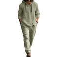 thumbnail image 5 of LYSMORA Mens 2 Piece Outfit Hooded Half Button Long Sleeve Top Drawstring Elastic Waist Pants Casual Linen Set For Travel Beach Daily Wear, 5 of 6