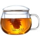 thumbnail image 1 of Taza de té de 12,5 oz con vaso y tapa, taza de té transparente de vidrio de borosilicato resistente al calor para té de hojas sueltas, té floreciente y bolsitas de té, ideal para los amantes, 1 of 5