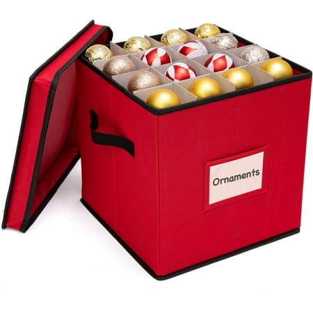 

Christmas Ornament Storage Box with Removable lid Stores up-to 64 Standard s & Xmas Decorations For To come - 12 x 12 Inch 4 Layer Ornament Storage Container with Dividers - Red