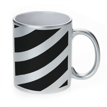

KuzmarK Silver Sparkle Coffee Cup Mug 11 Ounce - Black White Stripes