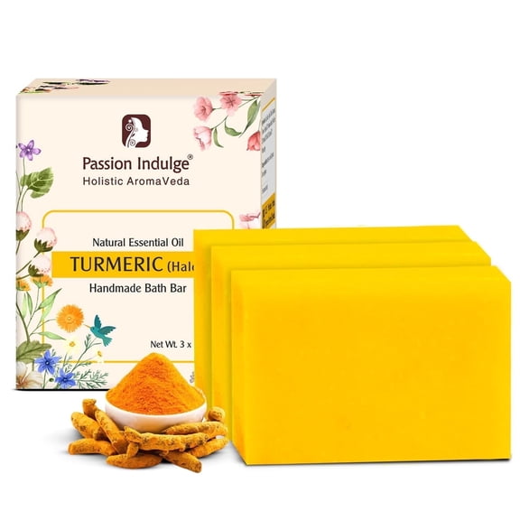 Passion Indulge Turmeric - Curcumin Handmade Soap Bar - (Pack of 3), Natural Essential Oil Nourishing Bath Bar | Deep Cleansing | For All Skin Type
