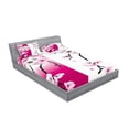 thumbnail image 2 of Ambesonne Floral Fitted Sheet & Pillow Sham Set, Apricot Flowers Blooms, Queen, Pink Black White, 2 of 2
