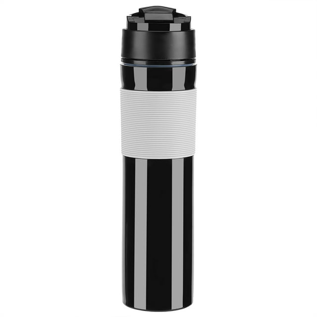 Botella de prensa de café portátil de 350 ml, cafetera para té, taza de agua potable para viajar, color negro
