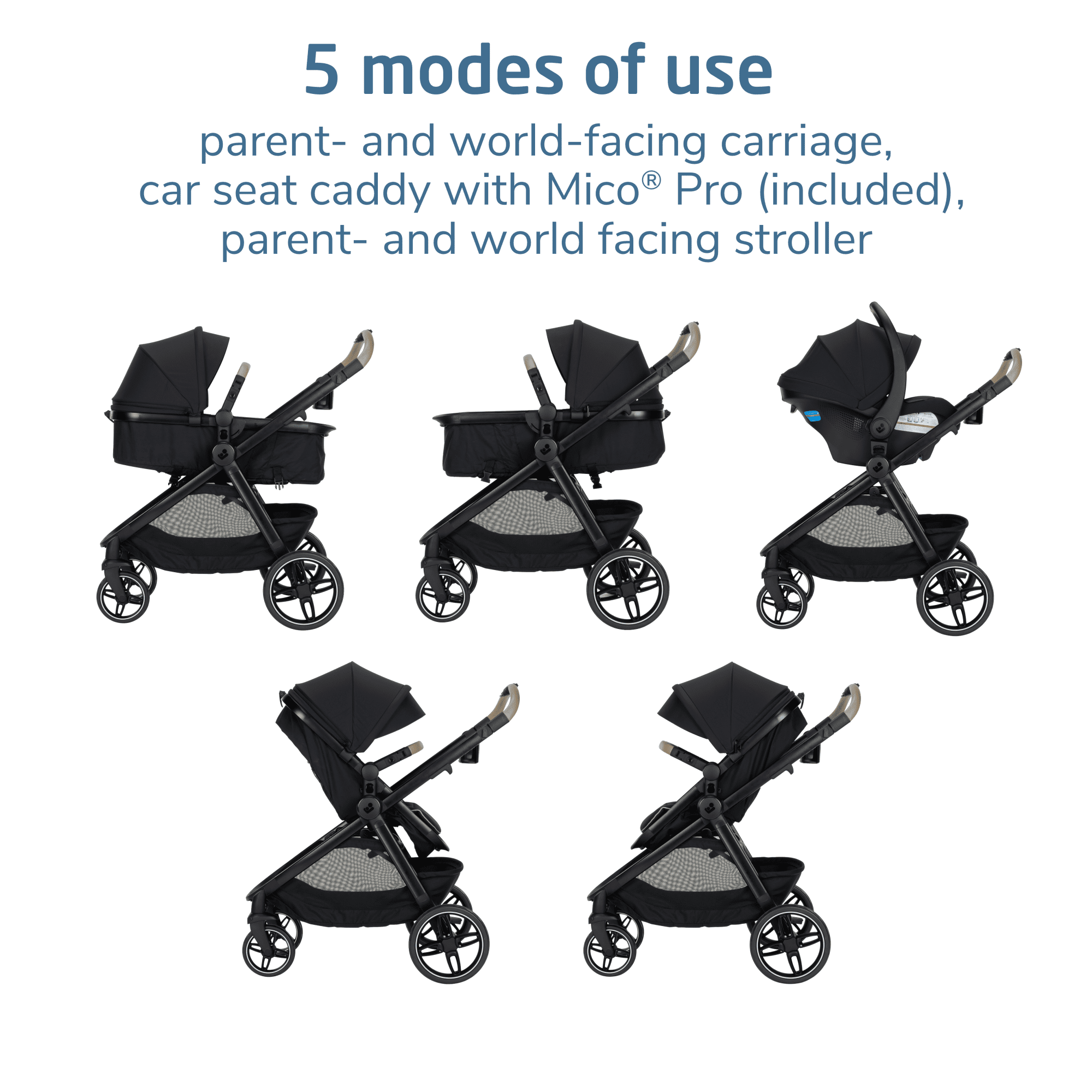 Maxi-Cosi Zelia Pro 5-in-1 Modular Travel System, Caspian Caviar