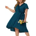 thumbnail image 2 of DARING DIVA Plus Size Boho V Neck Short Sleeve High Low Midi Dress 1X Peacock Blue, 2 of 6