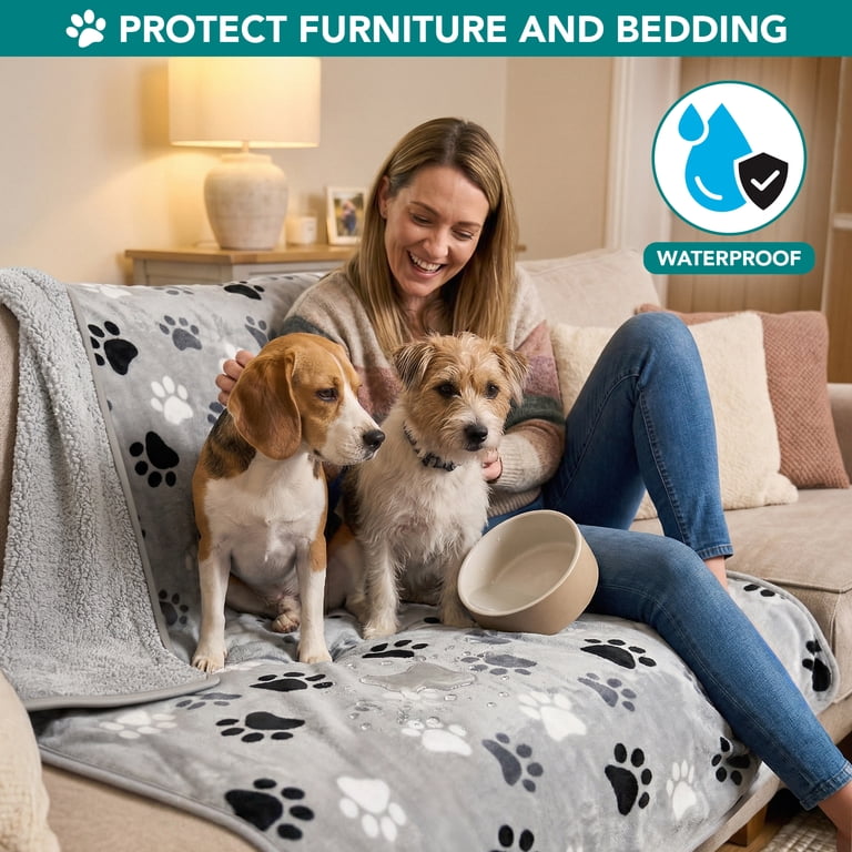 PetAmi Waterproof Dog Blanket, 40x60 Inch Grey Paw photo 2