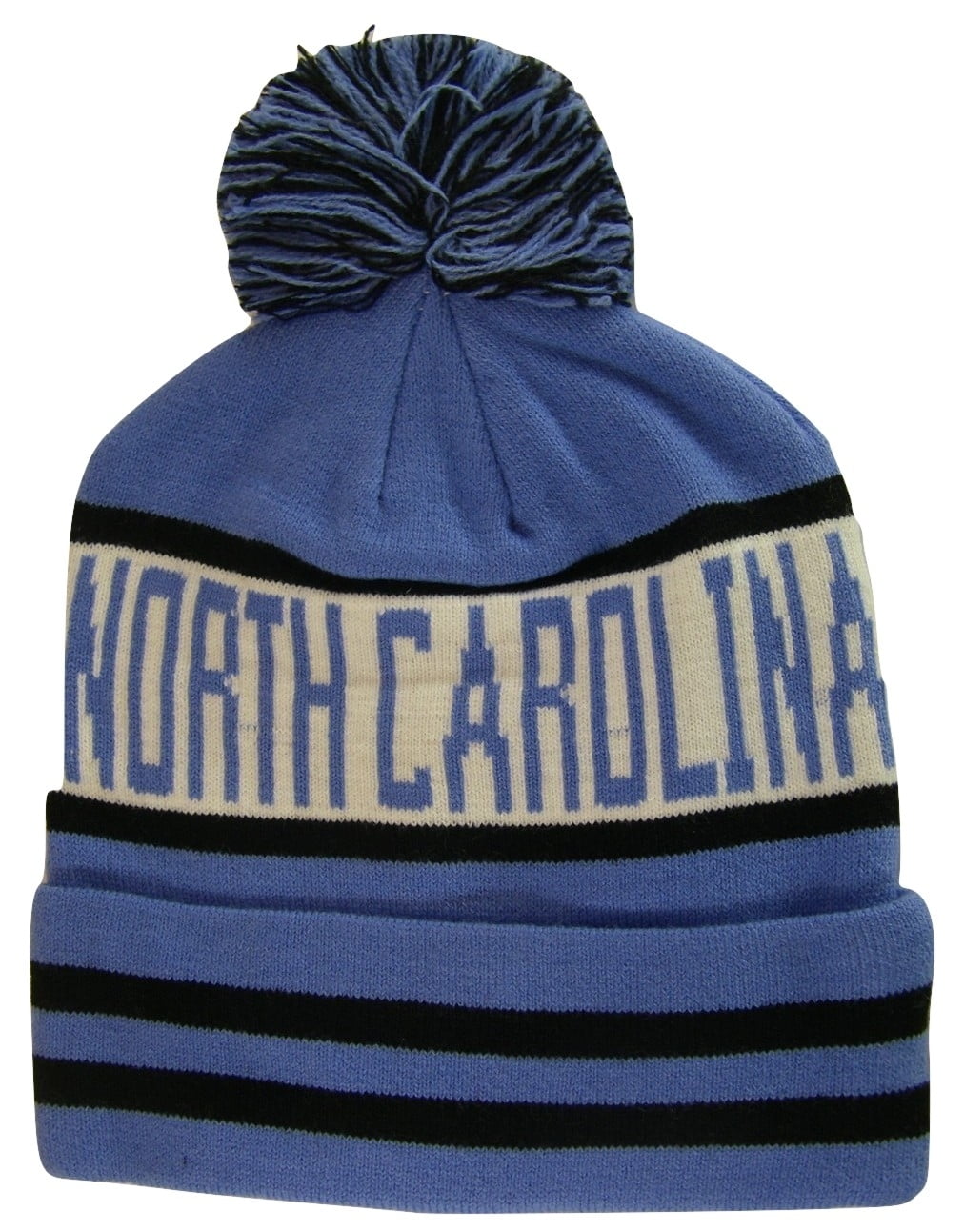 North Carolina Adult Size Winter Knit Beanie Hats (Blue/Black
