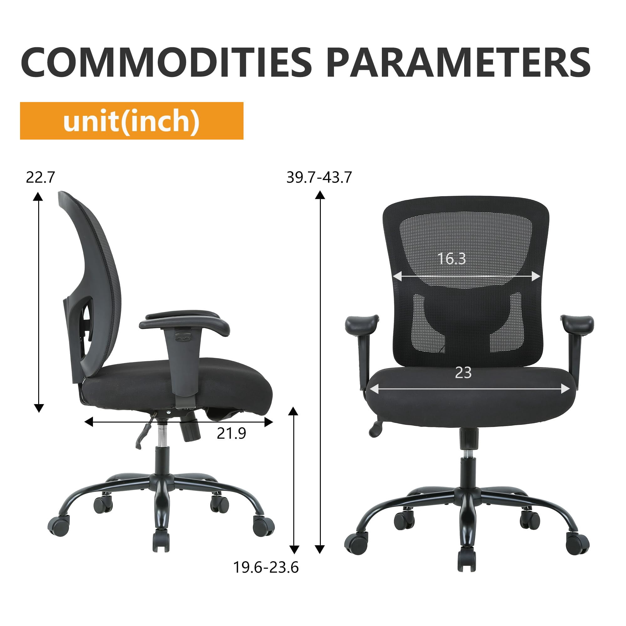 FDW Adult Mesh, Metal Indoor Residential Ergonomic and Lumbar Support Office Chairs, Black