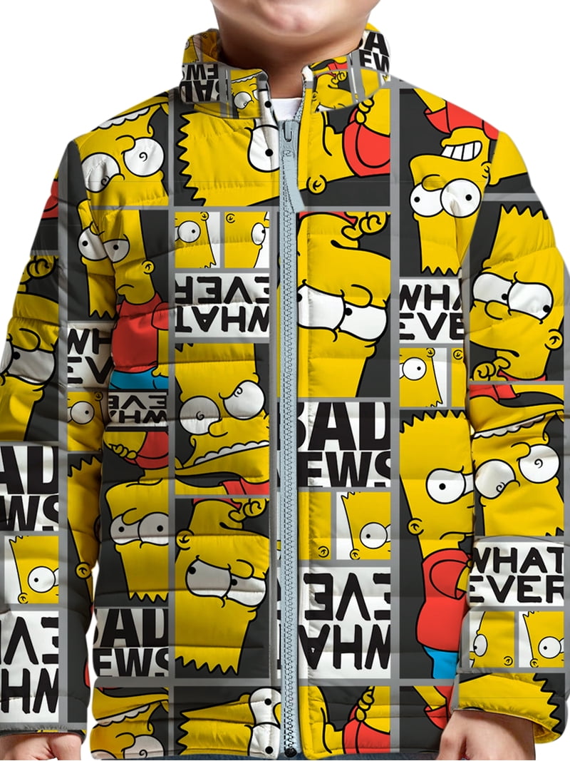The Simpsons Boys Bart Graphic Zip-Up Puffer Jacket, Sizes 6-18