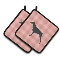 Caroline's Treasures Doberman Pinscher Checkerboard Pink Pair of Pot Holders