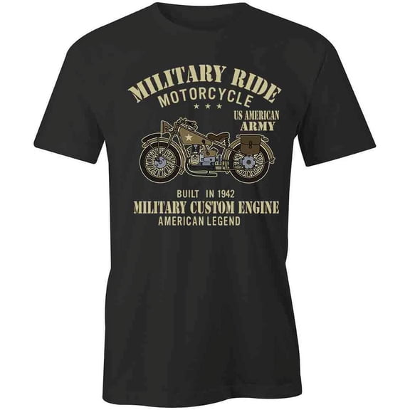 Military Ride Motorcycle T-Shirt | Cool Motorcycle Black Tee Gift