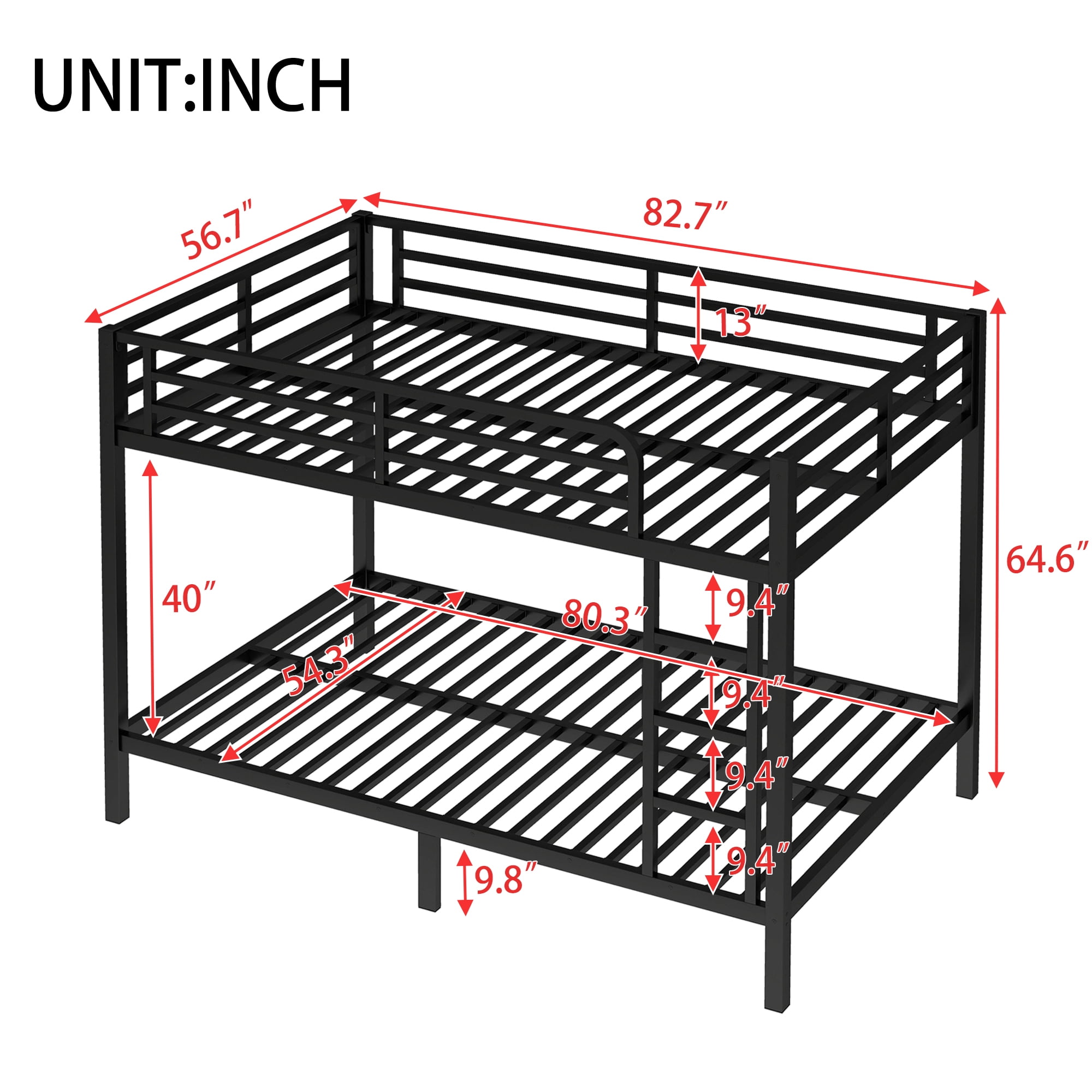 Leumius Full XL over Full XL Bunk Bed,Metal Bed Frame for Teens and Adults,Space-Saving/Noise Reduced/No Box Spring Needed, Black