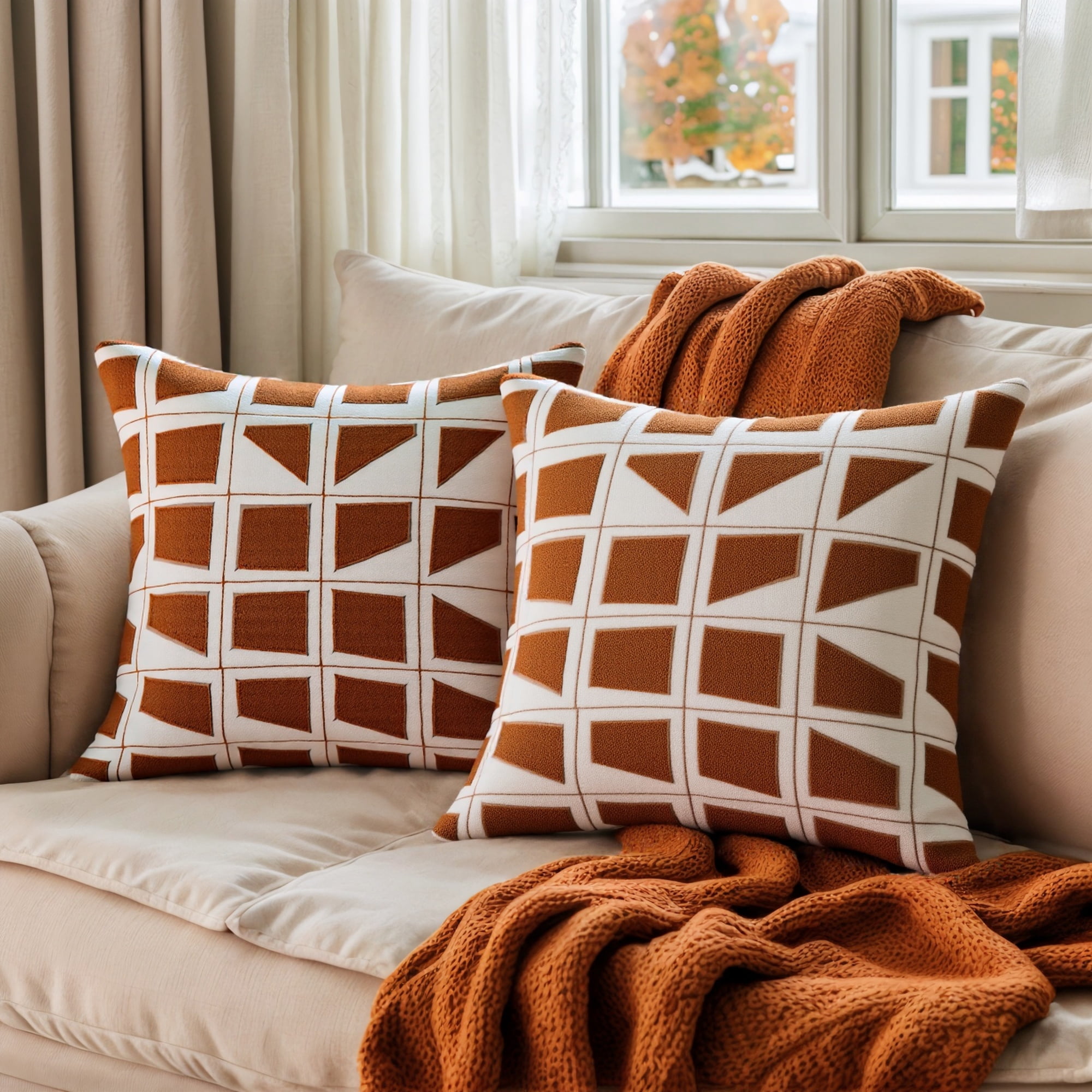 REGALWOVEN Geometric Pillow Covers Set of 2 Soft Plush Cushion Cases Modern Decorative Throw Pillows for Sofa Bedroom Coffee 20" x 20"