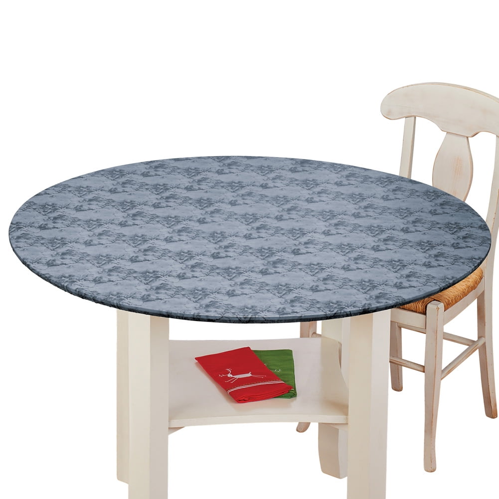 Fitted Elastic Round Tablecloth Marble Pattern With No Slip Vinyl And Soft Flannel Backing - Round Patio Tablecloth With Elastic Fitted Elastic Round Tablecloth Marble Pattern With No Slip Vinyl And Soft Flannel Backing - Round Patio Tablecloth With Elastic