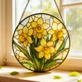 thumbnail image 4 of Outdor Daffodil Stained Glass Window Hanging Yellow With Metal Chain Round Floral Stained Glass For Window Wall Garden Day For, 4 of 5
