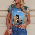 thumbnail image 6 of KLL Women 's Crew Neck Bodysuit Jumpsuits Two Brave Cats Are Floating On The Sea Iceberg Print Short onesies Stretch T Shirts, 6 of 7