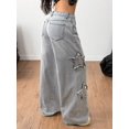 thumbnail image 2 of Grey Wide-Leg Baggy Jeans With Distressed Star Appliqué For Women, 2 of 30
