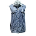 thumbnail image 5 of CALAFEBILA Womens Denim Jacket Womens Fall Fashion 2023 Mid-Length Jean Jacket Sleeveless Single-Breasted Oversized Denim Jacket With Pockets, 5 of 8