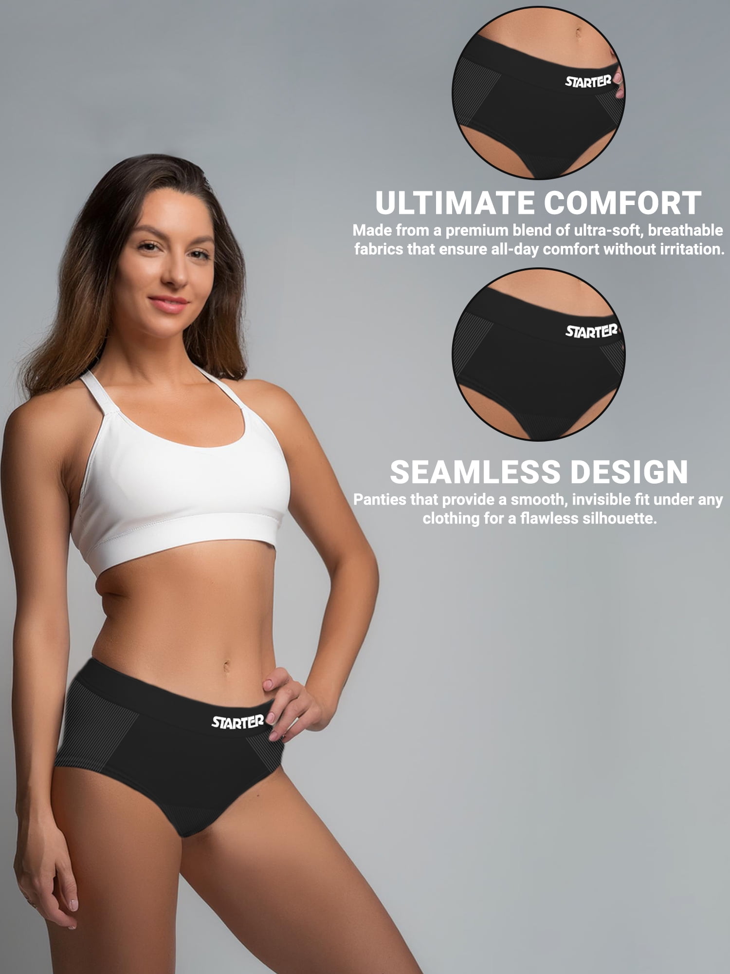 Starter Women's Seamless Briefs Underwear, 6-pack