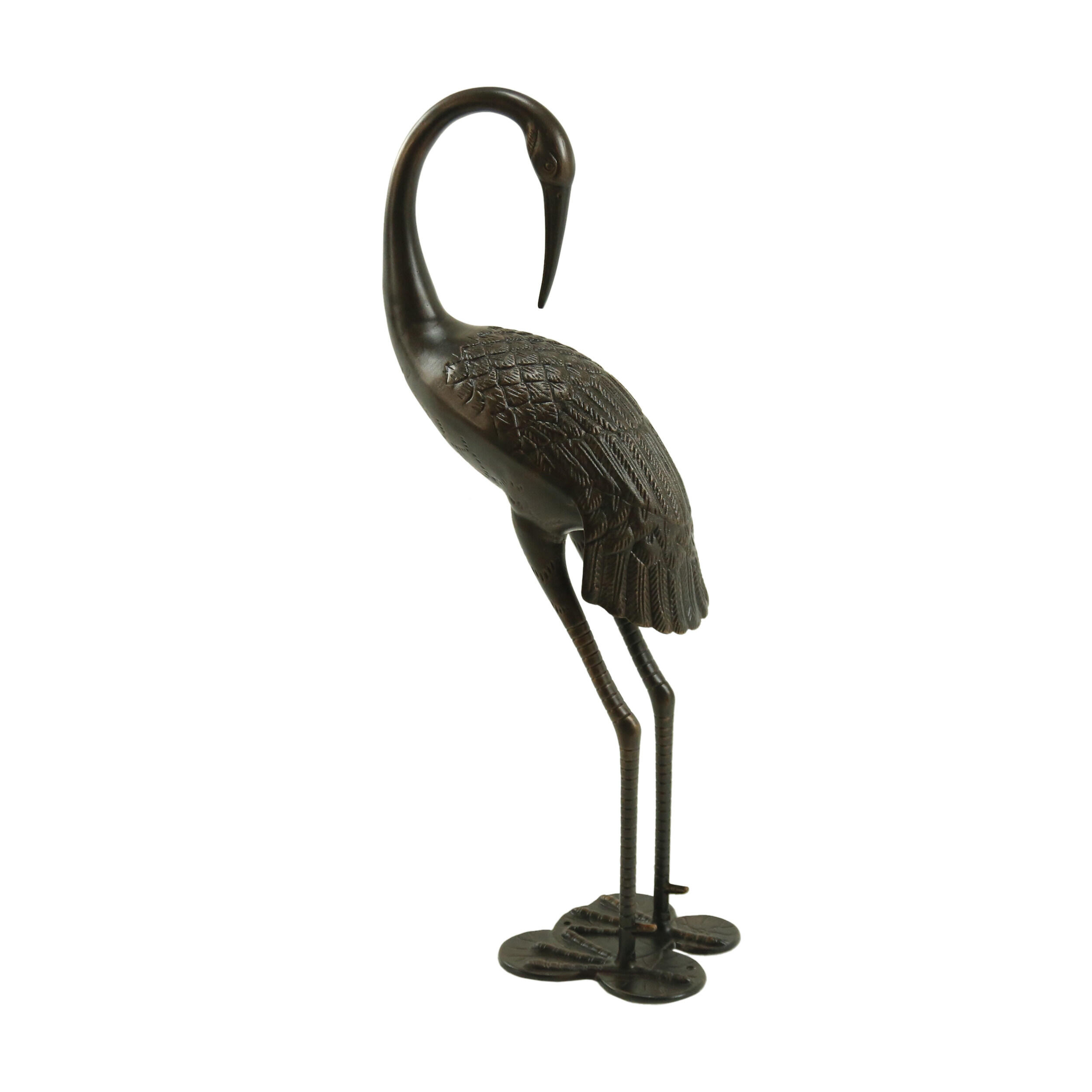 38.5" Antique Bronze Aluminum Crane Statue, Outdoor Garden Decor - Rust-Proof Patio Fountain Sculpture