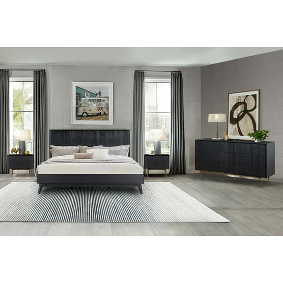 Carnaby King Platform Bed Frame in Black Brushed Oak Wood
