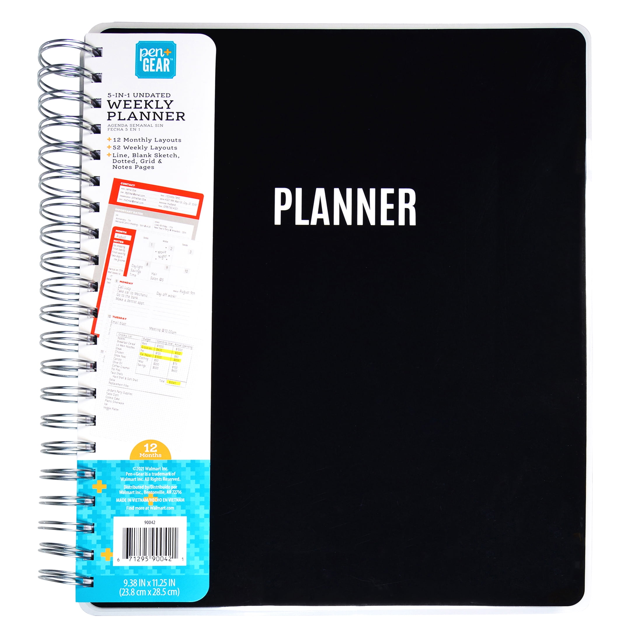 Pen+Gear 5-in-1 Undated Weekly/Monthly Planner, Black