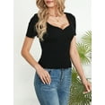 thumbnail image 6 of Liacowi Women's Summer Slim Tops Solid Color Ribbed Short Sleeve V-Neck T-Shirt Basic Streetwear, 6 of 9