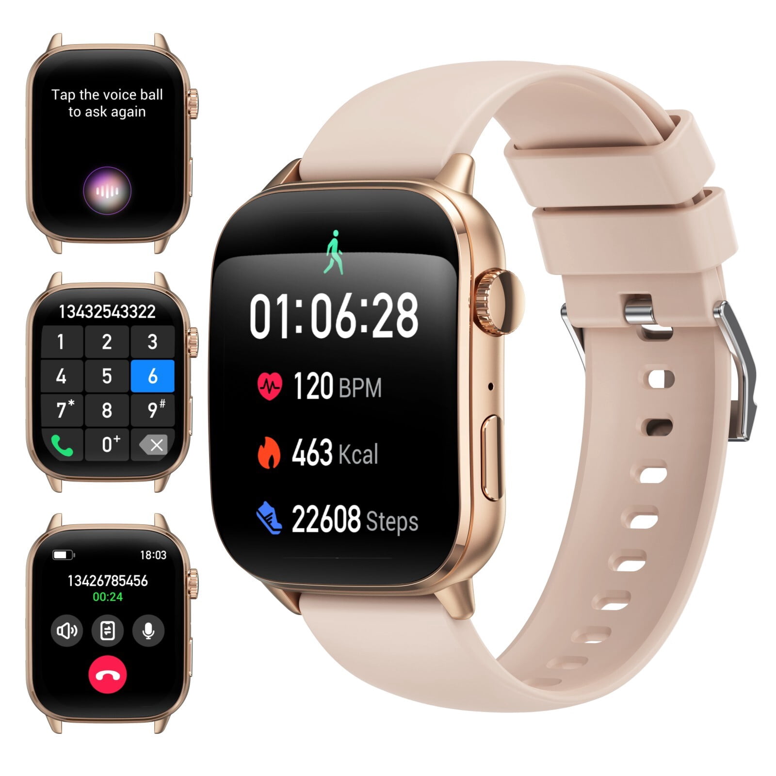 Reloj inteligente G-tide S6pro Dorado unisexo，Notificación de mensaje，IP68,Pantalla curva de 1,95 pulgadas,Compatible con sistemas iOS y Android,Disponible en tres colores,tres correas de reloj