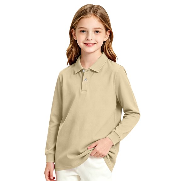 Girls Uniform Shirts Size 10 Long Sleeve Pique Polo Shirt with Collar Button Up Boys Uniform Shirts Moisture-Wicking Comfort Girls Golf Shirt