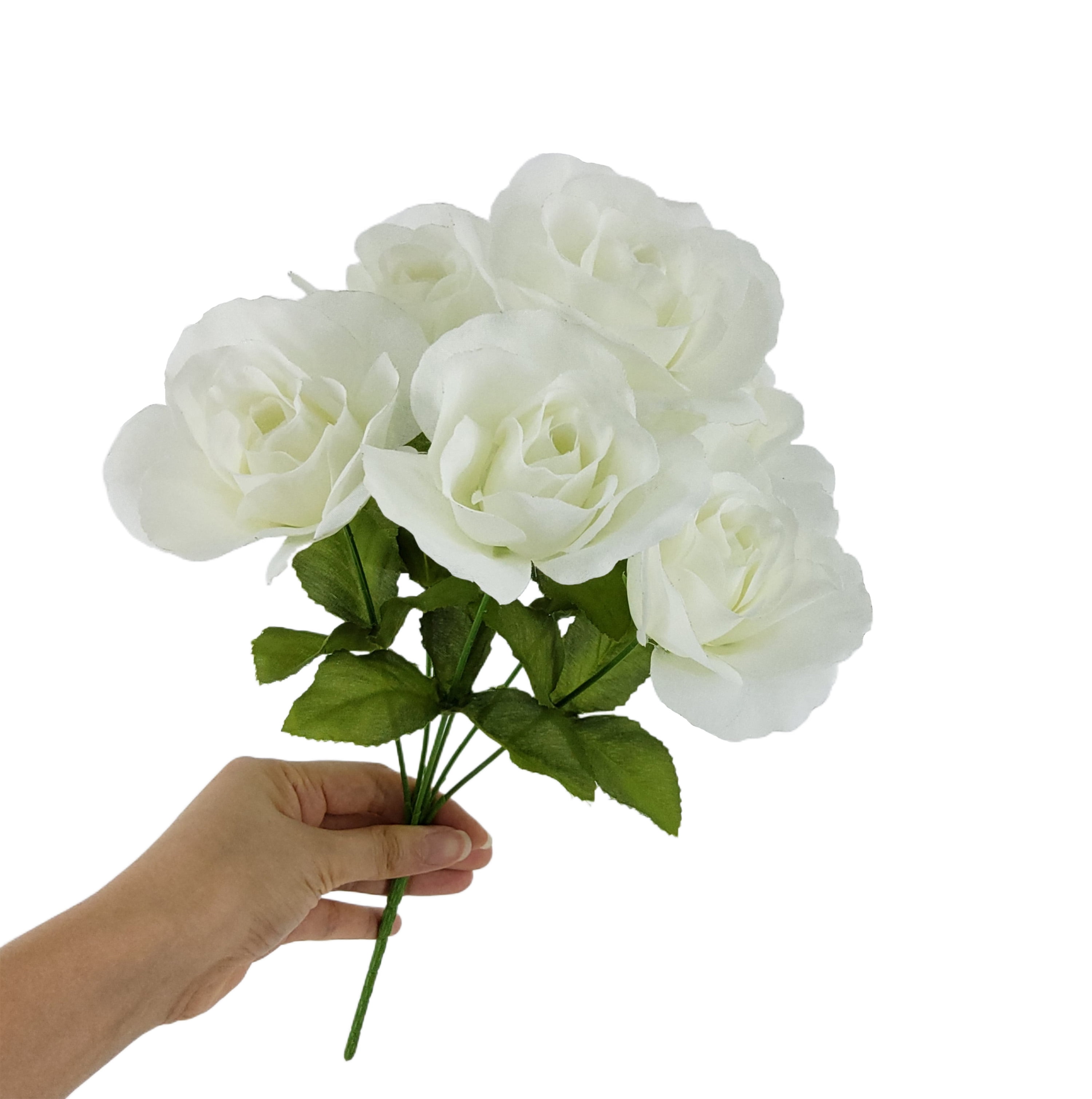 (4 pack) Mainstays Indoor Artificial Sweet Rose Flower Pick, White Color, Assembled Height: 14"