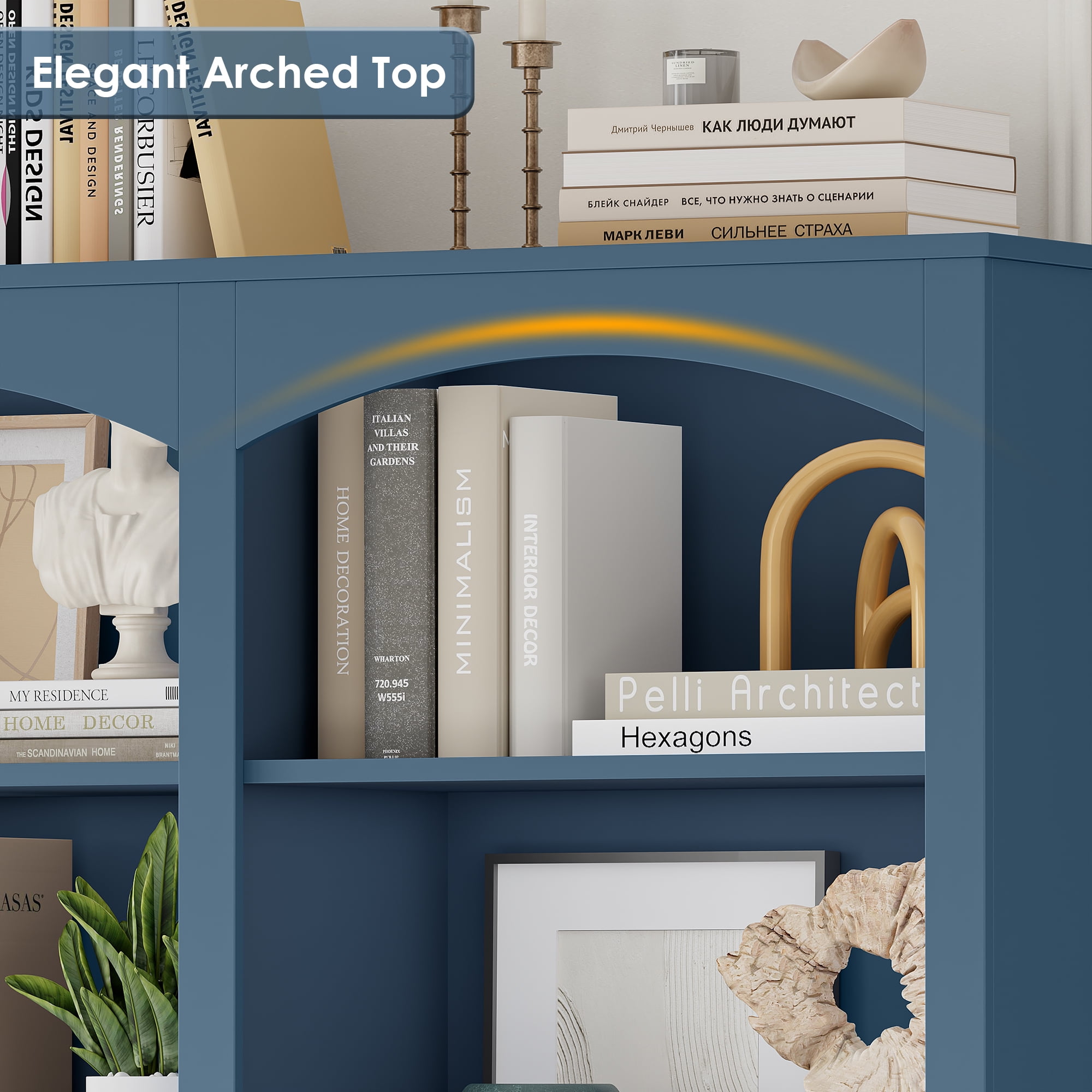 Homfa 18-Cube Bookcase and Bookshelves, 71.2" Triple Width 6-Tier Freestanding Arch Library Cabinet for Home Office Living Room, Blue