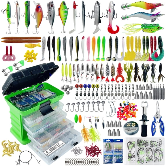 FREE FISHER 346pcs Fishing Lures Kit with Tackle Box Included Crankbait, Minnow, Spinnerbaits, Spoons, Soft Lures, Jigs, Hooks, Bait Rigs, Weights Sinkers, Topwater Lures Freshwater Saltwater