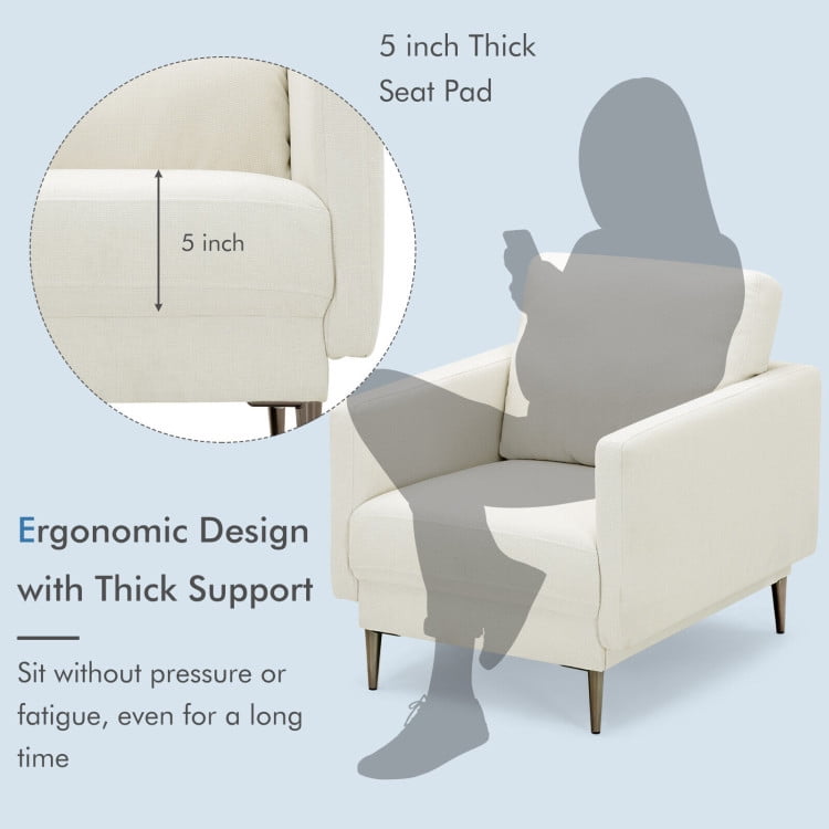 Finihen Upholstered Accent Armchair, Modern Upholstered Accent Chair with Removable Backrest Cushion, for Living Room, Bedroom, White