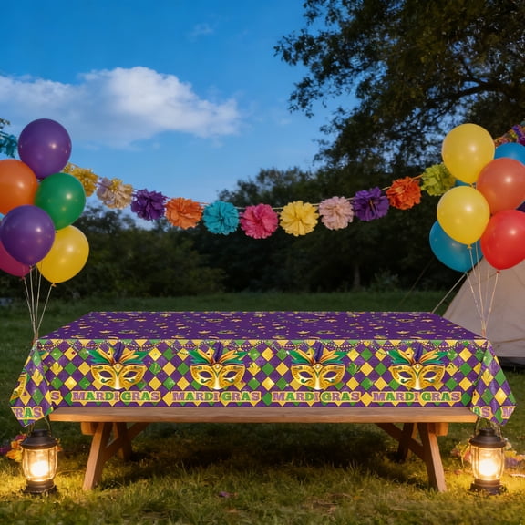 Mardi Gras Tablecloth Carnival Theme Disposable Table Cover for Party Celebration Dinner Decor 107.9*53.9 inches