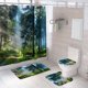 thumbnail image 1 of Cortina de ducha de 4 piezas con diseño de bosque, amanecer en el bosque caducifolio de principios de otoño, imagen de temporada de bosque salvaje, juego de decoración de baño de tela con ganchos, 1 of 6