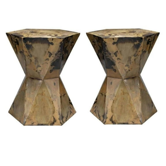 Home Square Small Crown Modern Iron Sheet Metal Side Table in Brown - Set of 2