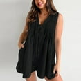 thumbnail image 2 of Lenpel Women's Jean Jumpsuits Summer Casual Sleeveless V Neck Tie Front Pleated Short Rompers Loose Overall Shorts with Pockets, 2 of 6
