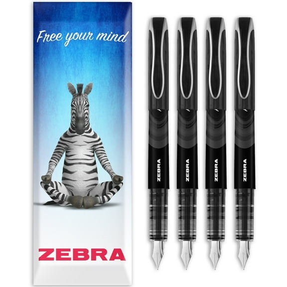 Zebra Fuente - Disposable Fountain Pen - 1.0mm Fine Nib 0.6mm Line Width - Wallet of 4 - Black