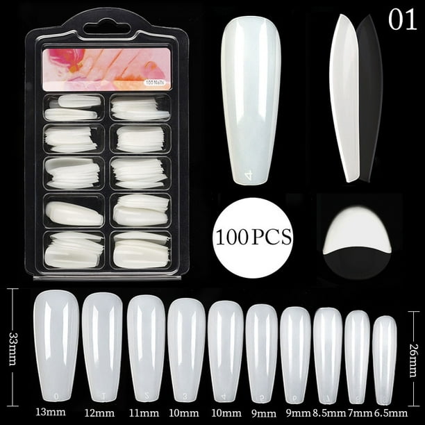 100 unids/caja de uñas postizas transparentes sin costuras, cobertura completa, puntas para uñas postizas, pegatina completa corta en forma de T para manicura de uñas Tan Jianjun unisex