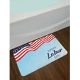 thumbnail image 2 of Labour Day Bath Mat, Waving Flag with Hand Drawn Wording in the Sky, Plush Bathroom Decor Mat with Non Slip Backing, 29.5" X 17.5", Night Blue Vermilion, by Ambesonne, 2 of 2