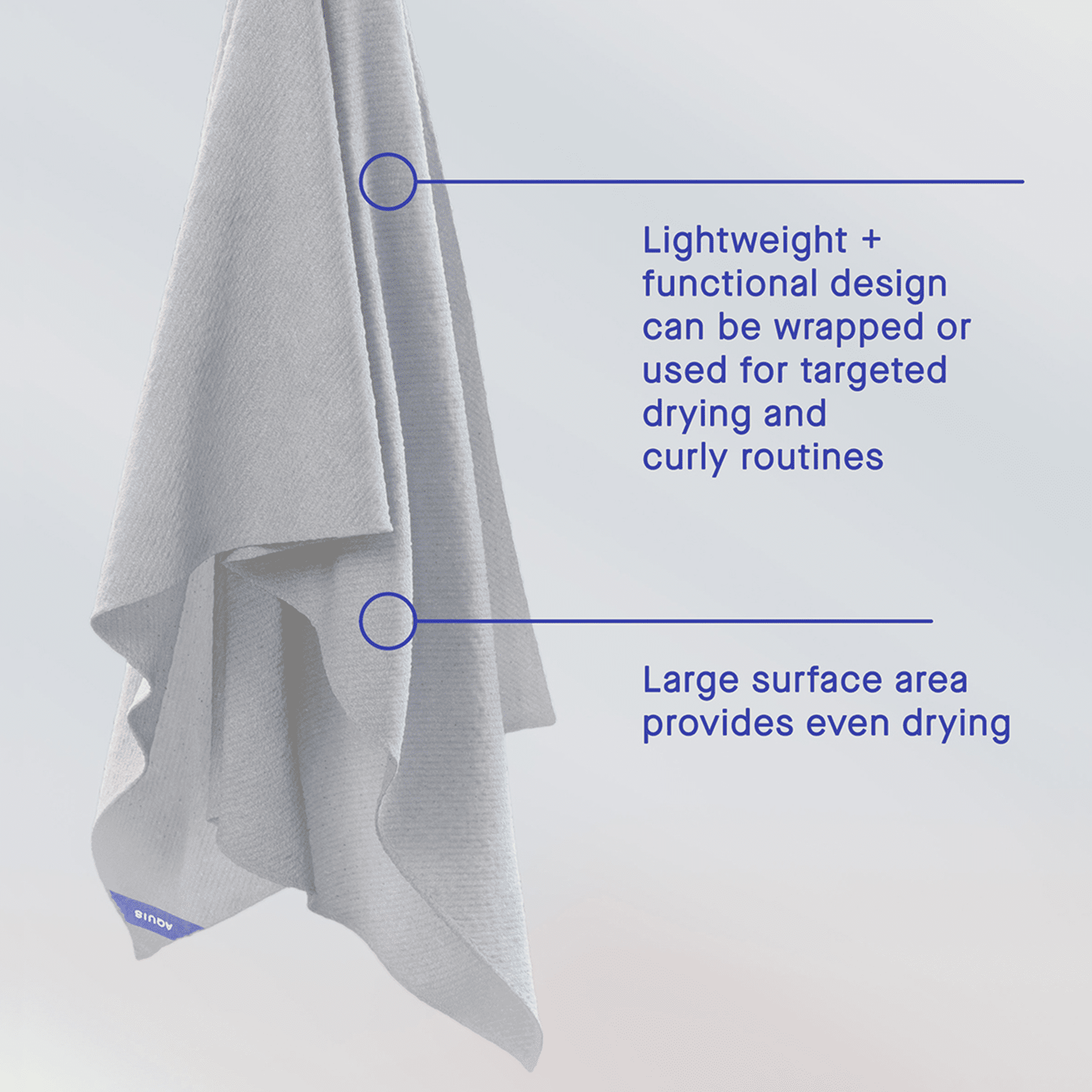AQUIS Towel Hair-Drying Tool, Water-Wicking, Ultra-Absorbent Recycled Microfiber, Whitecap