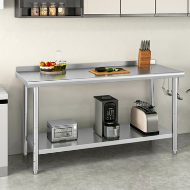 Dextrus 60" x 24" Heavy Duty Stainless Steel Work Table with Backsplash and Adjustable Undershelf, Extra Large Metal Prep Table for Domestic and Commercial Use
