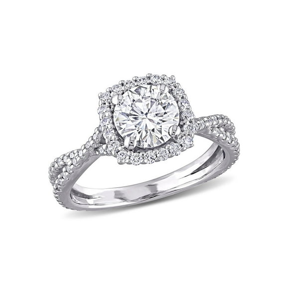 1.45 Carat (Ctw) Lab-Created Crossover Halo Moissanite Engagement Ring in 10K White Gold for Women