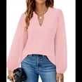 thumbnail image 2 of Blusas Elegantes e Informales para Mujer, con Mangas Largas Transparentes y Cuello en V, Holgadas y Vaporosas de para el Trabajo y la Oficina. Rosa L, 2 of 9