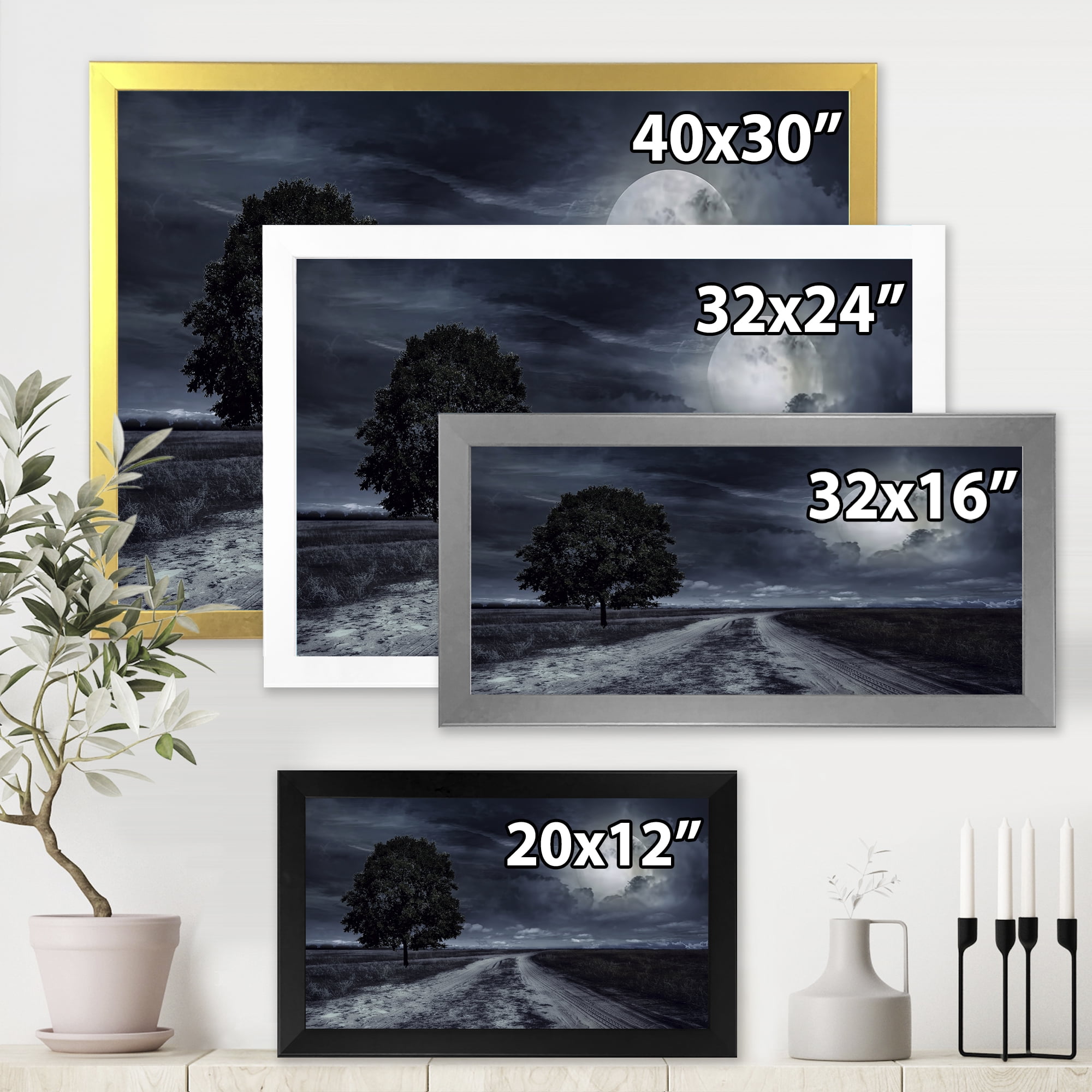 Designart 'A Full Moon Over Paved Road' Nautical & Coastal Framed Art Print
