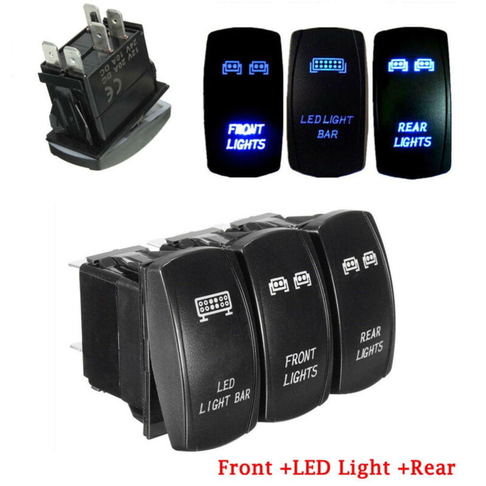 3 Pcs/set Front & Rear Rocker Switch Blue LED Light For UTV Polaris RZR 900 1000