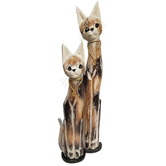 Stoneage Arts Cat Gold Color Necklace Hand Carved 24 - 32 inch (Set of 2)