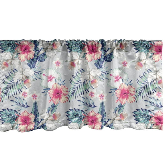 Ambesonne Tropical Valance Pack of 2, Hawaiian Botanical, 54"X12", Pale Grey and White