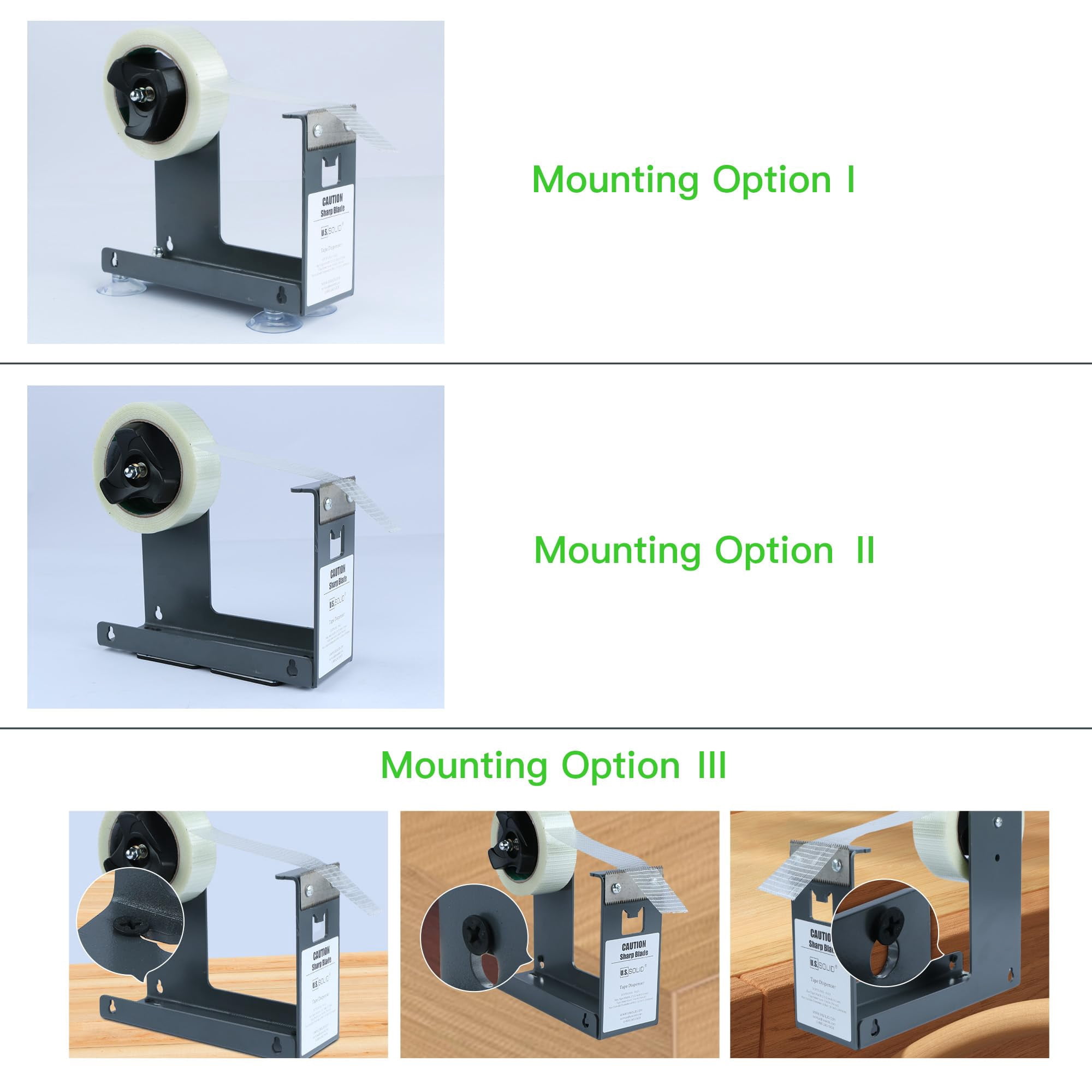 U.S. Solid Iron Desktop Tape Dispenser 2.5 inch Wide 3 inch Core 3 Mounting Options