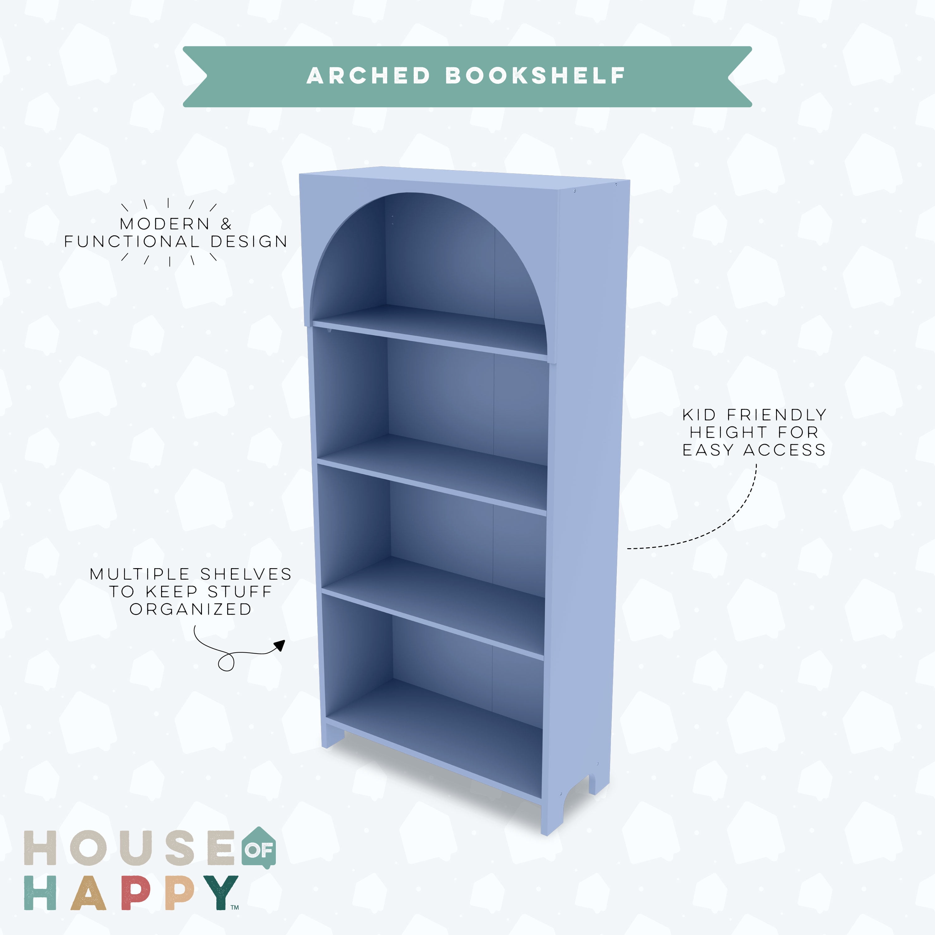 House of Happy Arched Bookshelf, Blue